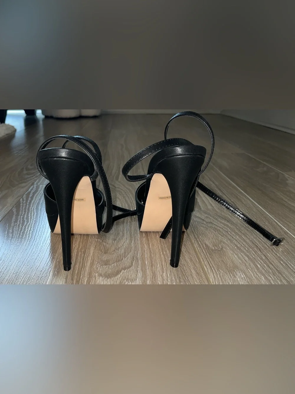 Mixx Shuz Black Ankle-Tie Platform Peep-Toe Sandals
